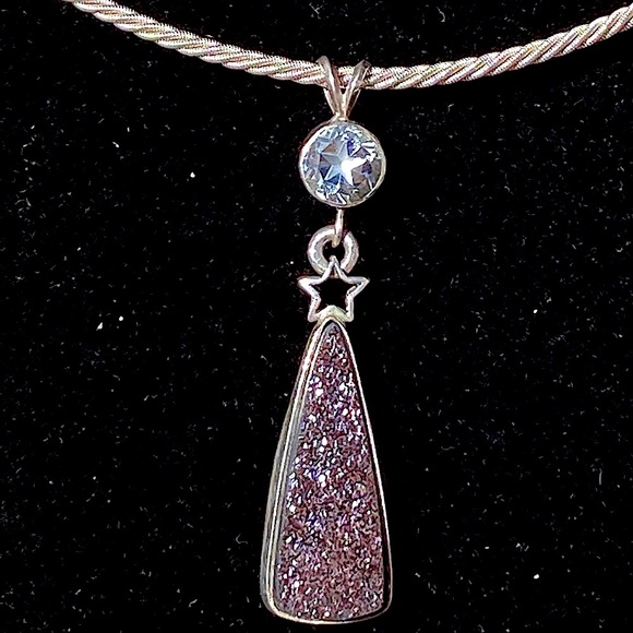 Artisan Jewelry - AUTH PURPLE DRUZY & MASON COUNTY TEXAS STAR CUT BLUE TOPAZ, & 925 SS NECKLACE